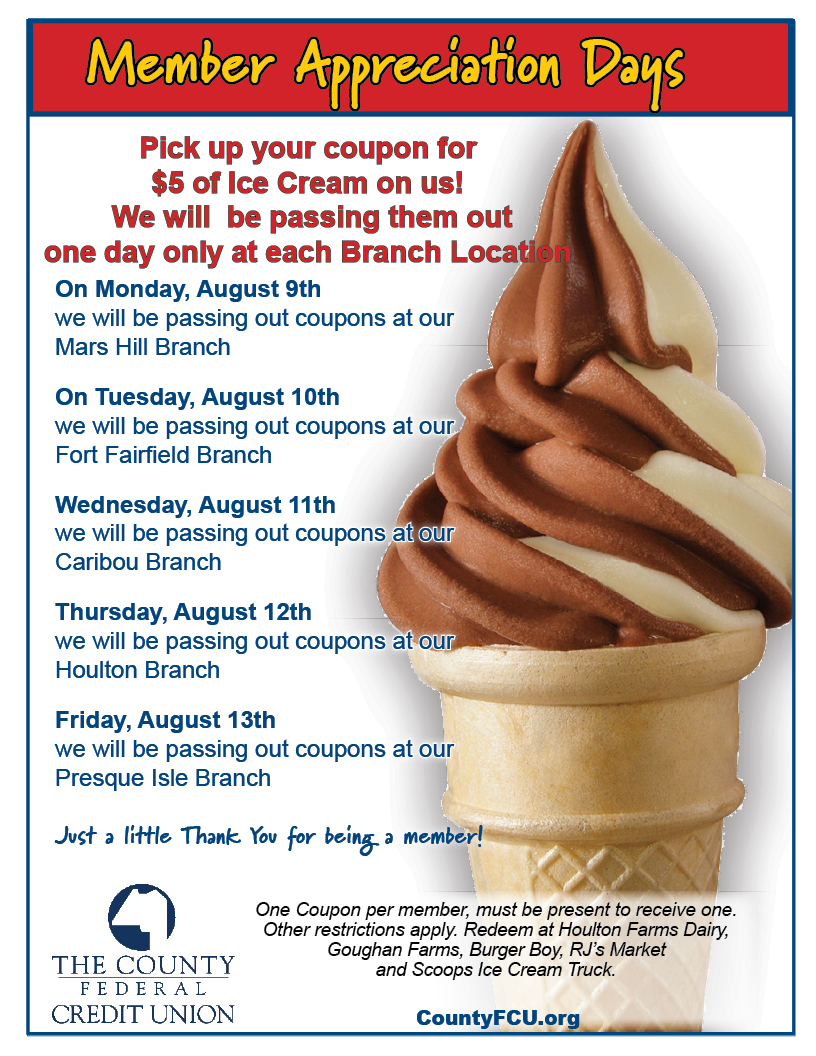 Member Appreciation Dates to get your $5 Ice Cream Coupon